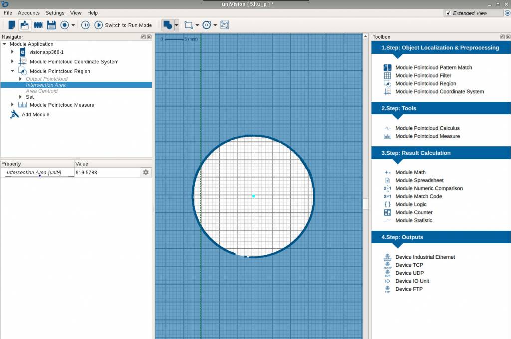 Bild 2 | Die Oberfläche der uniVision-Software in Kombination mit dem Plugin VisionApp 360 erfordert keine Programmierkenntnisse.