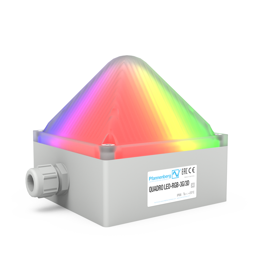 Die QUADRO LED-RGB-3G/3D wurde für den Einsatz in den Ex-Zonen 2 und 22 konzipiert und eignet sich aufgrund ihrer Mehrfarbigkeit für zahlreiche Anwendungen sowie als Substitut für herkömmliche Signalsäulen.