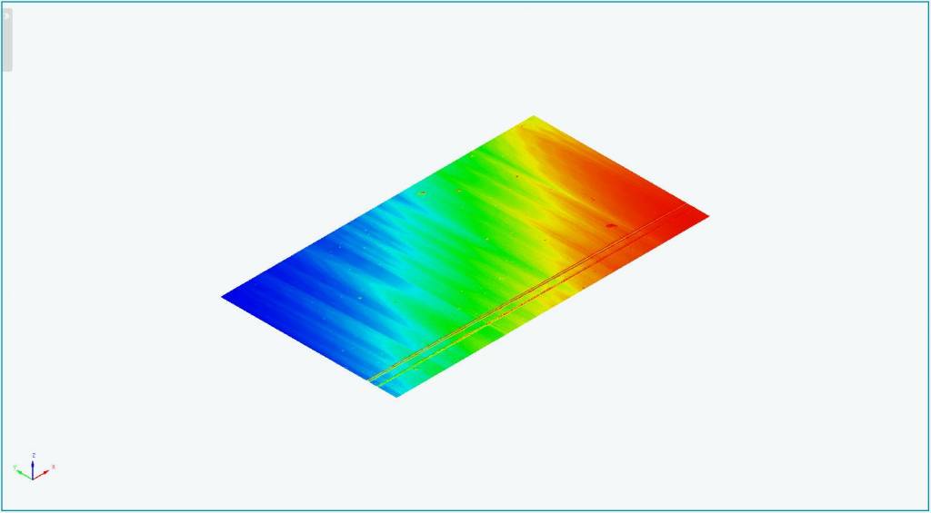 Exemplarische Darstellung mikroskopischer Oberflächen, gemessen mit dem Weißlichtinterferometer RS-C: superfeines Raunormal (o.l.); Tiefeneinstellnormal (Rillennormal mit Rillentiefe von 75nm) (o.r.); geschliffenes Aluminium (u.l.); Glasmaßstab mit period