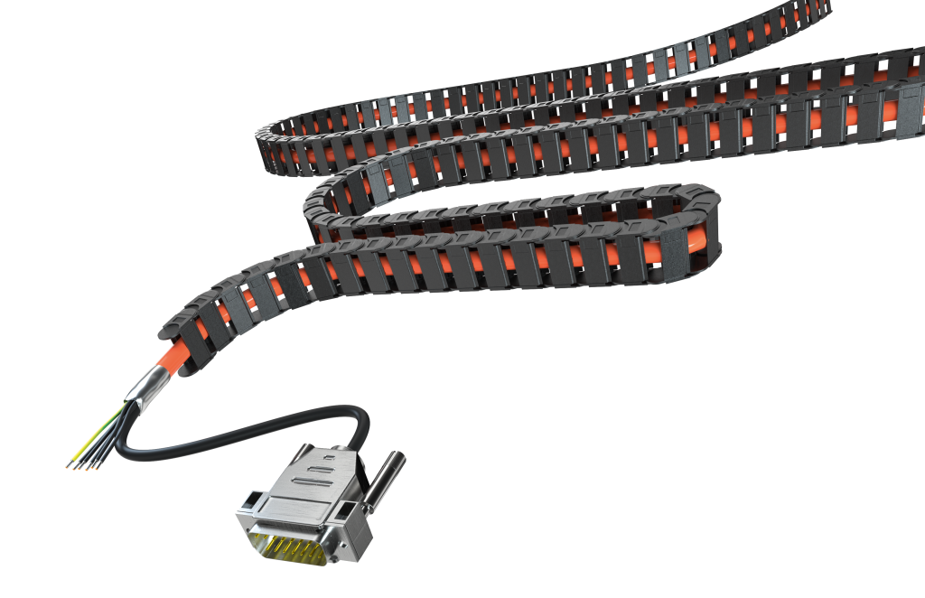 Die Einkabellösung von Stöber bietet in Kombination mit dem neuen Heidenhain-Encoder-Standard EnDat 3 eine hohe Zuverlässigkeit der Signalübertragung ohne Drossel - selbst in Energieführungsketten bis 50m.