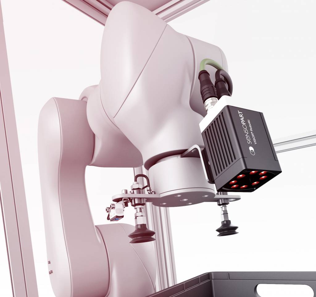 Je nach Anwendung lässt sich der Vision-Sensor auch direkt am Roboterarm befestigen.