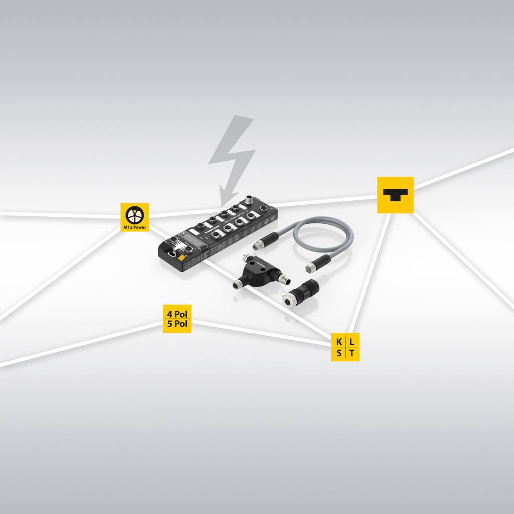 Turck bietet ein M12-Power-Komplettpaket, von Leitungen über Steckverbinder bis zu RFID- und I/O-Modulen und Netzteilen.