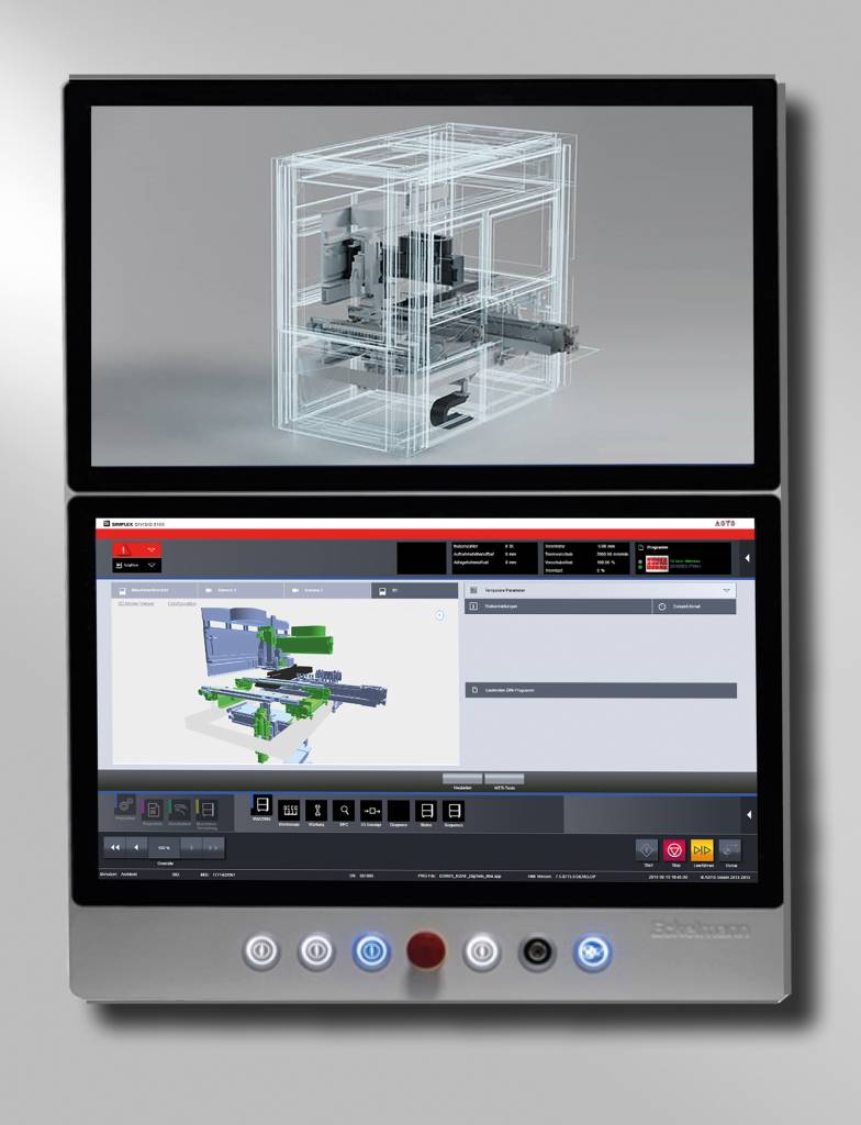 Der Industrie-Panel-PC mit zwei 21,5"-TFT-Displays in Full-HD für komplexe und umfangreiche Echtzeit-Visualisierungen an Maschinen.