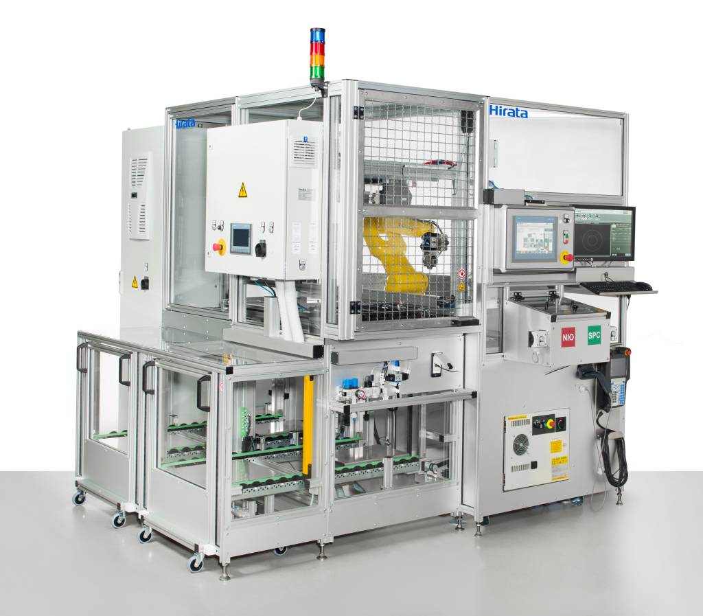 Die Automatisierungseinheit von Hirata für Drehmaschinen besteht aus sechs Hauptkomponenten.