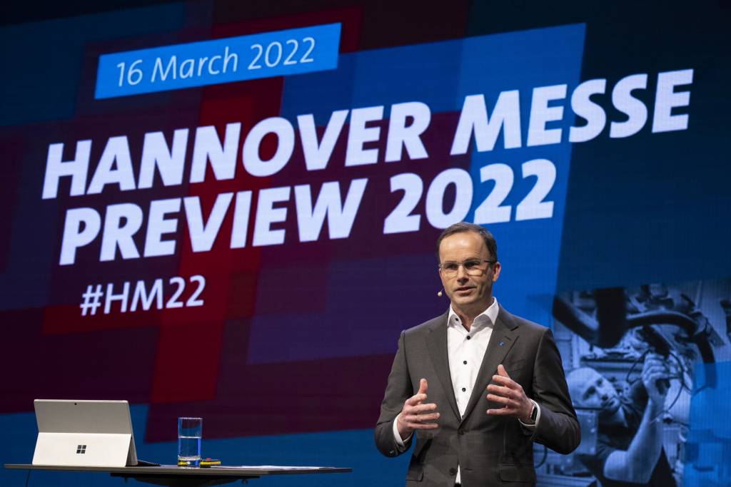 HANNOVER MESSE Preview, 16. März 2022, H'Up (Halle 18), Messegelände Hannover. Im Bild: Dr. Jochen Köckler, CEO der Deutschen Messe AG