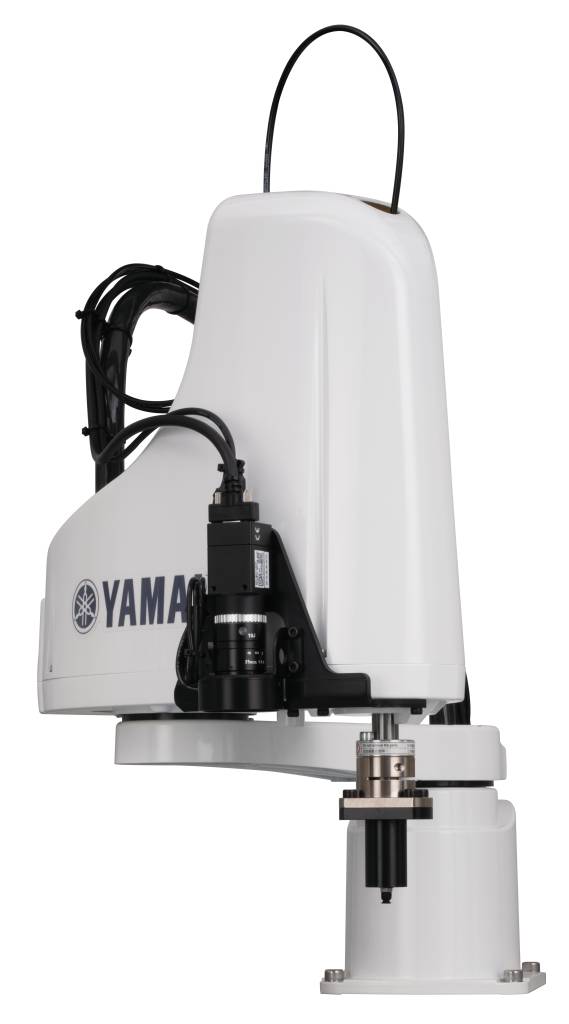 Scara-Roboter von Yamaha, augestattet mit einer Kamera für das Bildverarbeitungssystem RCXiVY2+.