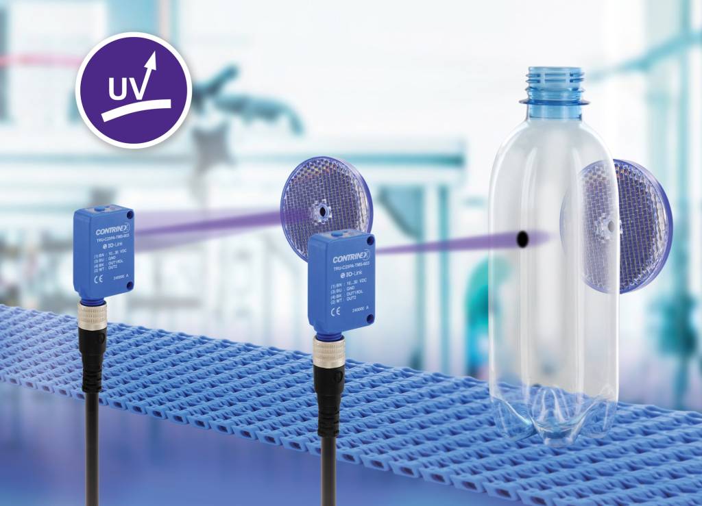 Der photoelektrische Sensor TRU-C23 nutzt UV-Licht und erkennt transparente Objekte mit hoher Zuverlässigkeit.