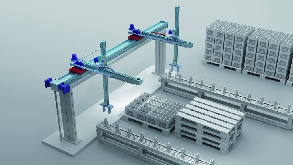 Geht es um hohe Traglasten oder weite Verfahrwege, sind Linearachssysteme gegenüber Knickarmrobotern oft im Vorteil.
