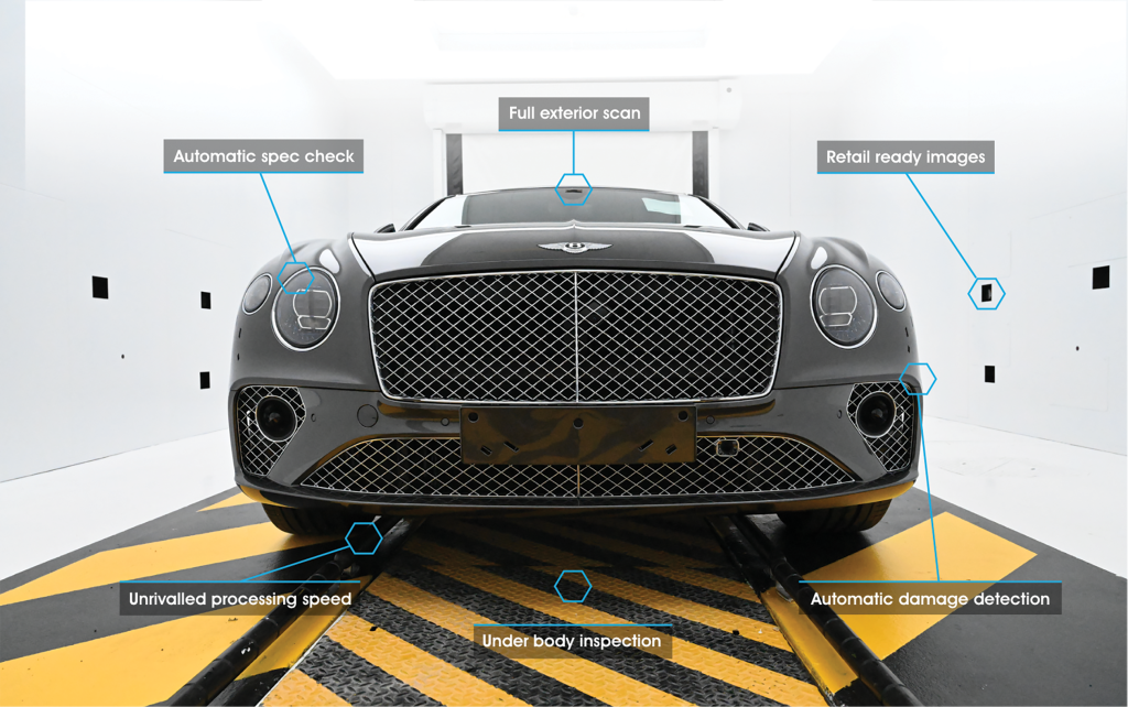 Image 1 | The inspection systems of DeGould use a combination of structured, dark and bright field lighting and a range of cameras to capture hundreds of high-definition images in seconds. The AI assessment identifies every possible kind of damage to the exterior of the vehicle.