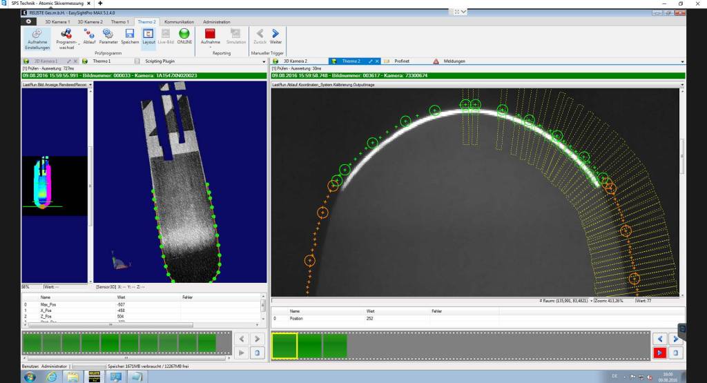 Die Vision Software EasySightPro von Reliste bestimmt mittels IR und 3D-Vision die Position des Übergangs von Stahlkante des Skis zu Kunststoff für den Schleifprozess.