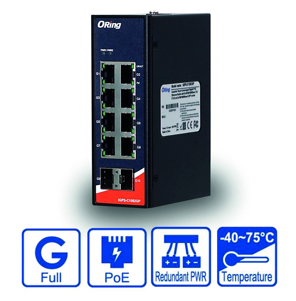 Der IGPS-C1082GP verfügt über acht 10/100/1000Base-T(X)-P.S.E-Ports.