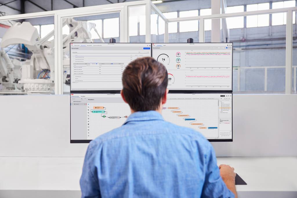 Mit OptiFact von ABB lassen sich Daten von Hunderten von Geräten in einer Fabrik einschließlich ABB-Robotern erfassen, verwalten und analysieren, um Leistungskennzahlen wie die Zykluszeit und die Gesamtanlageneffektivität (OEE) zu bestimmen.