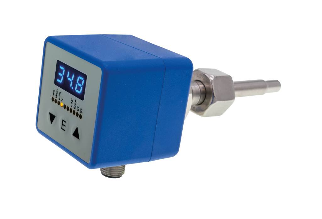 Der flexibel programmierbare Strömungssensor mit IO-Link bietet bei Erfassung der Mediengeschwindigkeit und -temperatur eine geringe Reaktionszeit.