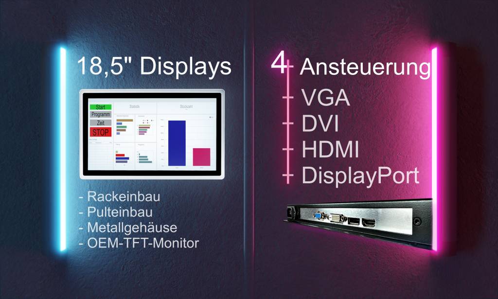 Das verbesserte 18.5" Display: Kundenspezifisch, lüfterlos und skalierbar im kompakten Alu-Gehäuse.