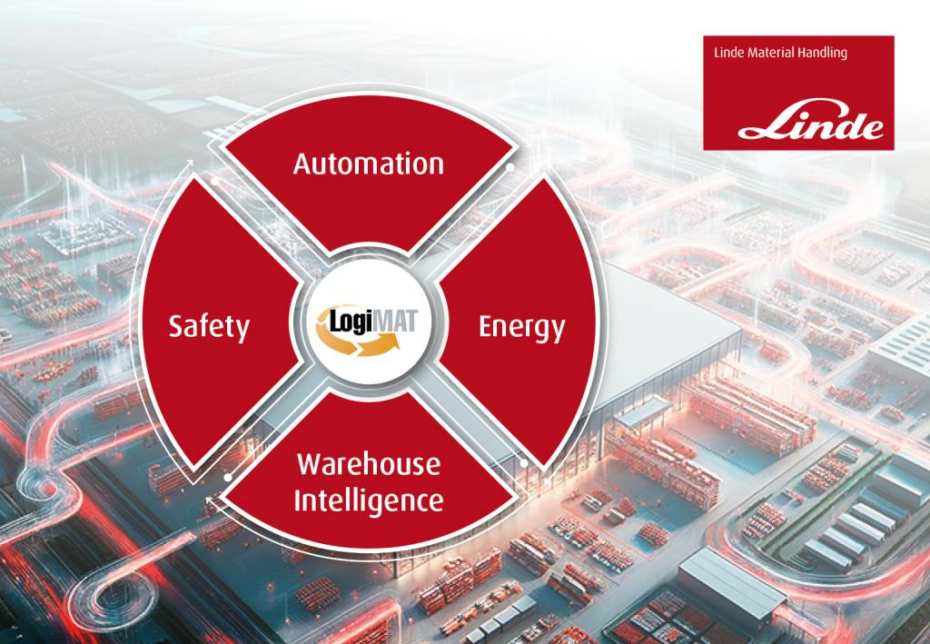 Automation, Energy, Warehouse Intelligence und Safety bilden die Themenschwerpunkte des Messestandes von Linde Material Handling auf der Logimat 2024 in Stuttgart.