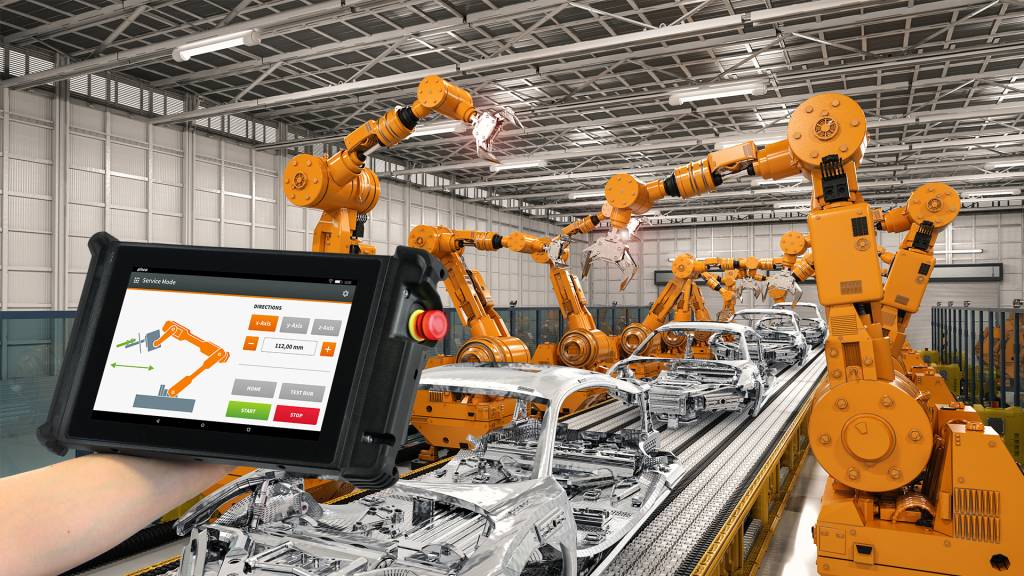 Die Bedienung von Robotern in der Automobilindustrie ist ein weiteres Anwendungsfeld der HMI-Geräte.