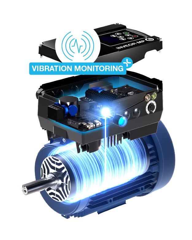Die Umrichterfunktion Vibration Monitoring weist den auf Unregelmäßigkeiten im Betrieb der Anlage hin.
