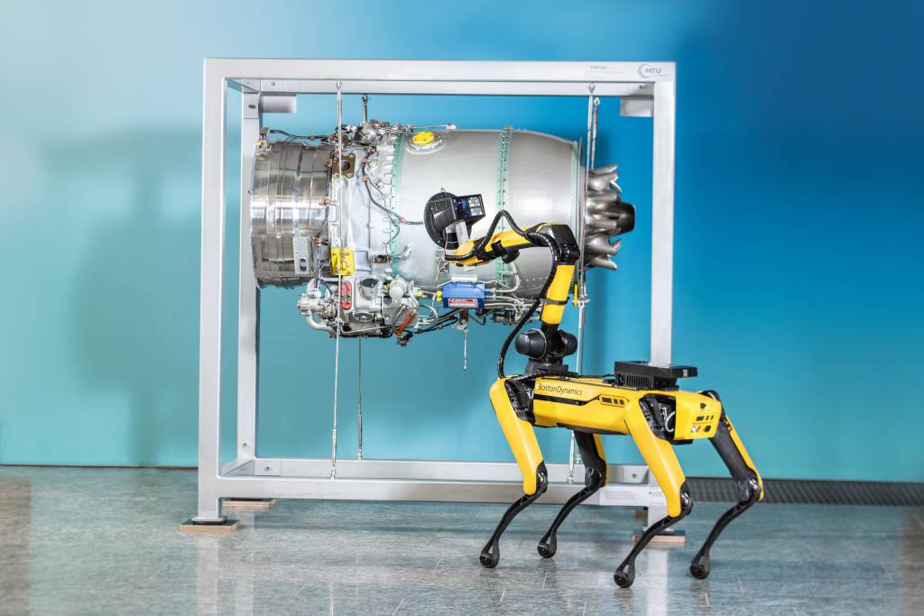 Durch die Koppelung des hochauflösenden 3D-Scanners goScout3D mit dem Schreitroboter von Boston Dynamics können zukünftig autonom große Bauteile schneller eingescannt werden.