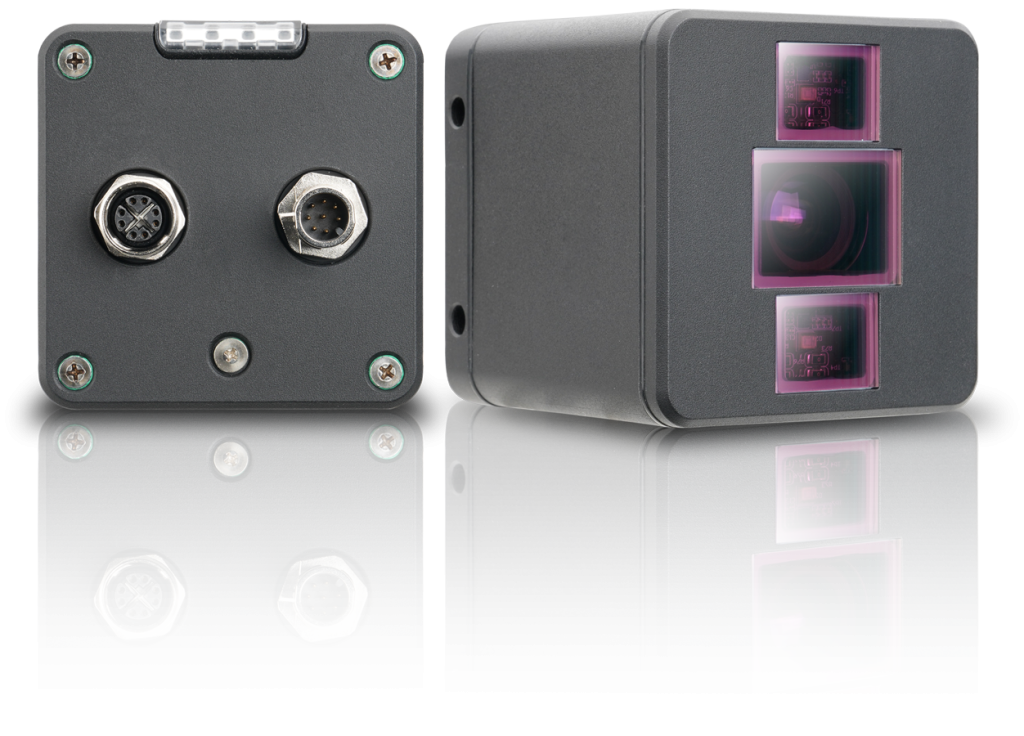 Die größere ToF-Kamera DMV-T hat eine Reichweite von bis zu 6m, ein FoV von 67x51° und 60fps sowie einen integrierten Dual-Core ARM-Prozessor.